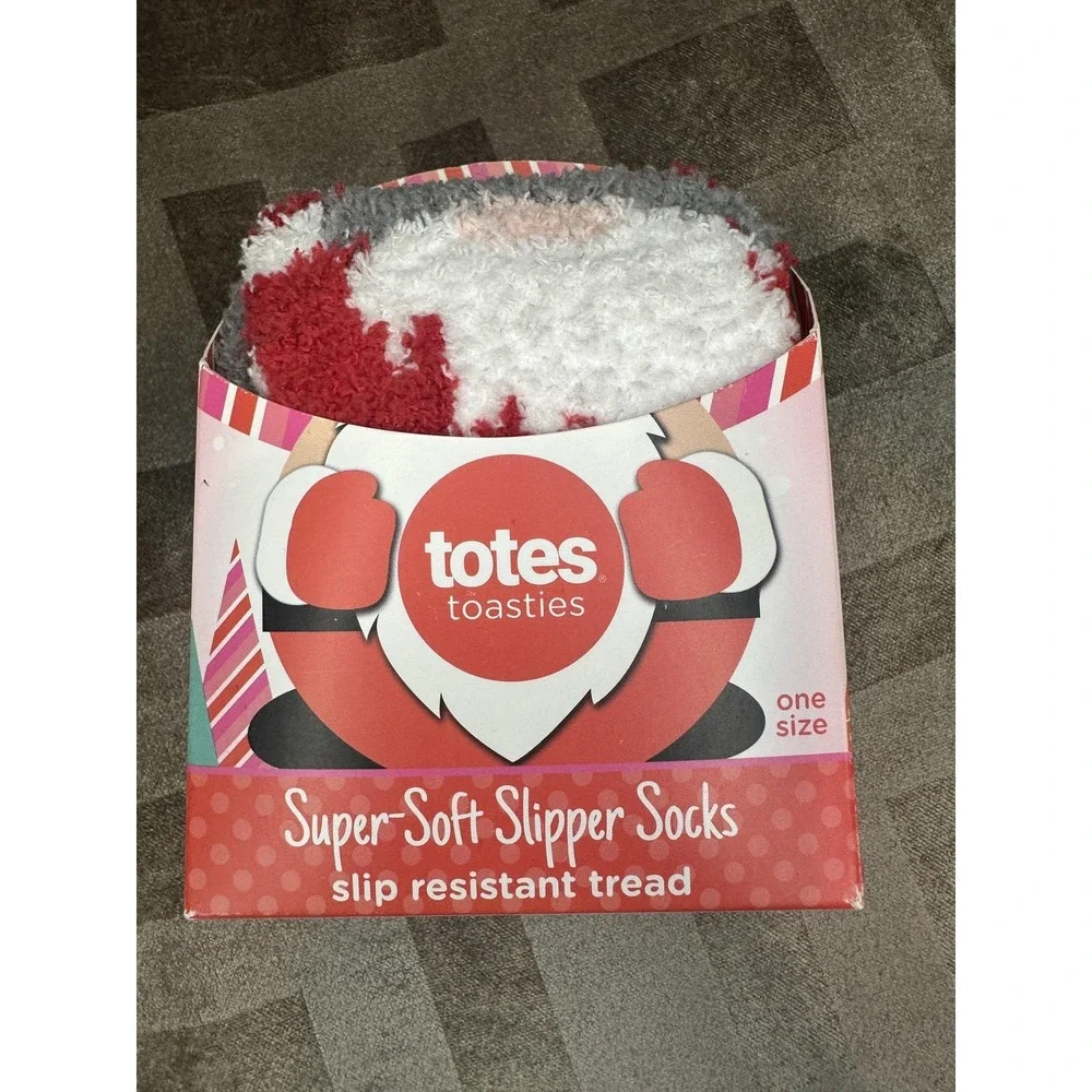 Totes Toasties Slipper Socks Womens One Size Red Gnome Super Soft Slip Resistant